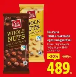 Lidl Fin Carré Táblás csokoládé egész mogyoróval ajánlat