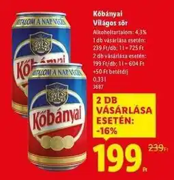 Lidl KŐBÁNYAI Világos sör ajánlat