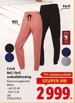 Lidl CRIVIT Női / férfi szabadidőnadrág ajánlat