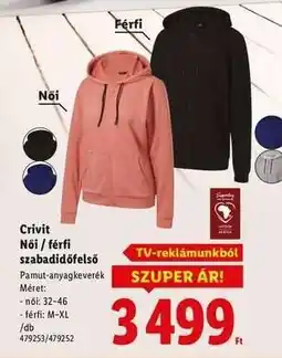 Lidl CRIVIT Női / férfi szabadidőfelső ajánlat