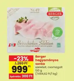 Spar Berger hagyományos sonka ajánlat