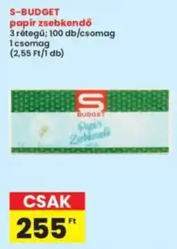 Interspar S-BUDGET papír zsebkendő ajánlat