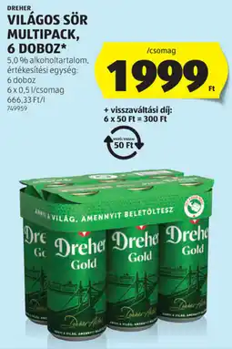 ALDI Dreher Világos sör multipack ajánlat