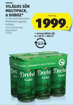 ALDI Dreher Világos Sör Multipack, 6 doboz ajánlat