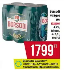Coop BORSODI Világos sör ajánlat