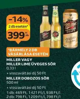 Auchan Miller vagy Miller Lime üveges sör ajánlat