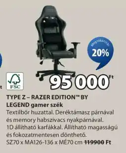 JYSK TYPE Z – RAZER EDITION BY LEGEND gamer szék ajánlat