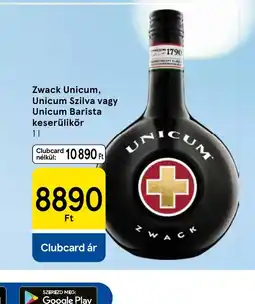 Tesco Zwack Unicum, Unicum Szilva vagy Unicum Barista keserűlikőr ajánlat