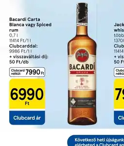 Tesco Bacardi Carta Blanca vagy Spiced rum ajánlat