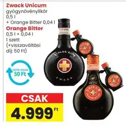 Spar Zwack Unicum gyógynövénylikőr + Orange Bitter ajánlat