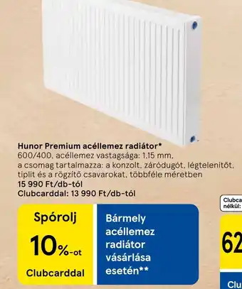 Tesco Hunor Premium acéllemez radiátor ajánlat