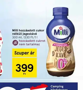 Tesco Milli hozzáadott cukor nélküli jegeskávé ajánlat