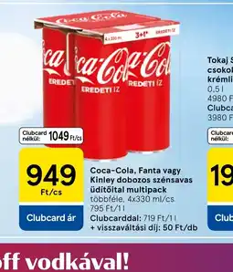 Tesco Coca-Cola, Fanta vagy Kinley dobozos szénsavas üdítőital multipack ajánlat