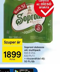 Tesco Soproni dobozos sör multipack ajánlat