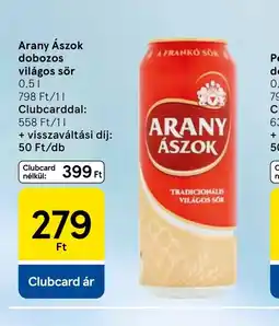 Tesco Arany Ászok dobozos sör ajánlat