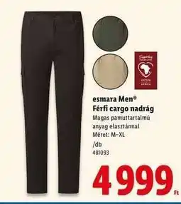 Lidl esmara Men Férfi cargo nadrág ajánlat