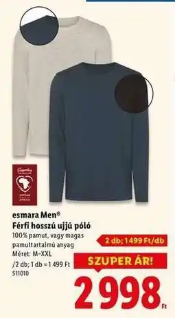 Lidl esmara Men Férfi hosszú ujjú póló ajánlat