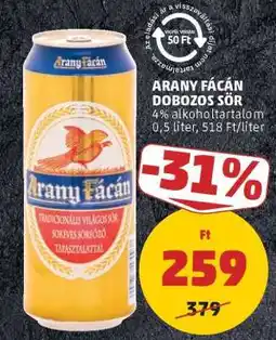 PENNY Arany Fácán Dobozos Sör ajánlat