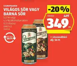ALDI Staropramen Világos Sör vagy Barna Sör ajánlat