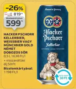 Auchan Hacker Pschorr Kellerbier, Weissbier vagy Münchner Gold Német Dobozos Sör ajánlat