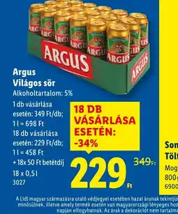 Lidl Argus Világos sör ajánlat