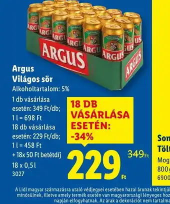 Lidl Argus Világos sör ajánlat
