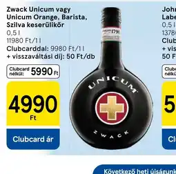 Tesco Zwack Unicum vagy Unicum Orange, Barista, Szilva keserűlikőr ajánlat
