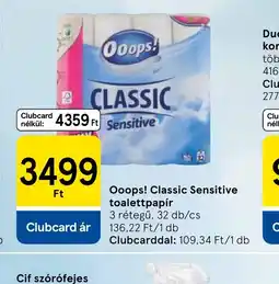 Tesco Ooops! Classic Sensitive Toalettpapír ajánlat