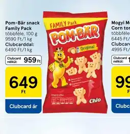 Tesco Pom-B Corn tortilla többféle, 200 g 6445 Ft/1 kg Clubcarddal: 4995 Ft/1 kgr snack Family Pack ajánlat