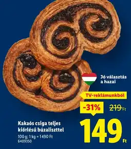 Lidl Kakaós csiga teljes kiőrlésű búzaliszttel ajánlat