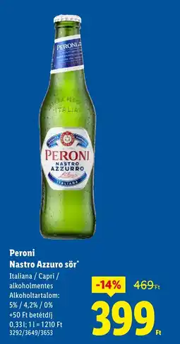 Lidl Peroni Nastro Azzuro sör ajánlat