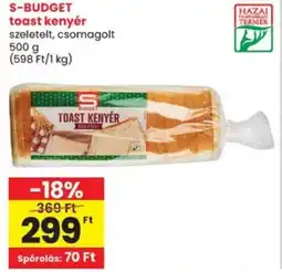 Spar S-BUDGET toast kenyér ajánlat