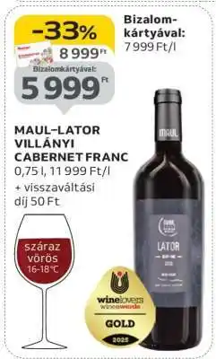 Auchan MAUL LATOR VILLÁNYI CABERNET FRANC ajánlat