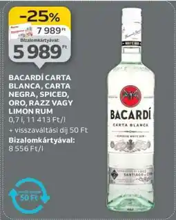 Auchan BACARDÍ CARTA BLANCA, CARTA NEGRA, SPICED, ORO, RAZZ VAGY LIMON RUM ajánlat