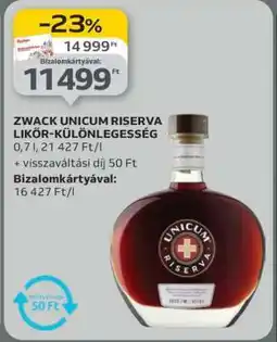 Auchan ZWACK UNICUM RISERVA LIKŐR-KÜLÖNLEGESSÉG ajánlat