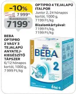 Auchan BEBA OPTIPRO 2 VAGY 3 TEJALAPÚ ANYATEJ-KIEGÉSZÍTŐ TÁPSZER ajánlat