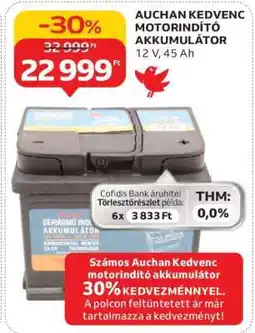 Auchan AUCHAN KEDVENC MOTORINDÍTÓ AKKUMULÁTOR ajánlat