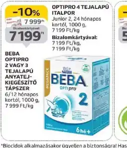 Auchan Beba Optipro 2 vagy 3 Tejalapú Anyatej-kiegész 6 hó+tő Tápszer ajánlat