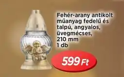 Real Fehér-arany antikolt műanyag fedelű és talpú, angyalos, üvegmécses, 210 mm ajánlat