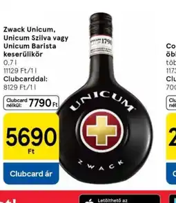 Tesco Zwack Unicum, Unicum Szilva vagy Unicum Barista keserűlikőr ajánlat