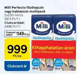 Tesco Milli Perfecto főzőtejszín vagy habtejszín multipack ajánlat