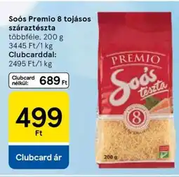 Tesco Soós Premio 8 tojásos száraztészta ajánlat