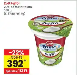 Spar Zott tejföl ajánlat