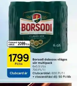 Tesco Borsodi dobozos világos sör multipack ajánlat