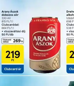 Tesco Arany Ászok dobozos sör ajánlat