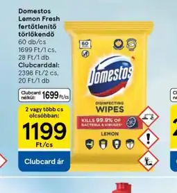 Tesco Domestos Lemon Fresh fertőtlenítő törlőkendő ajánlat