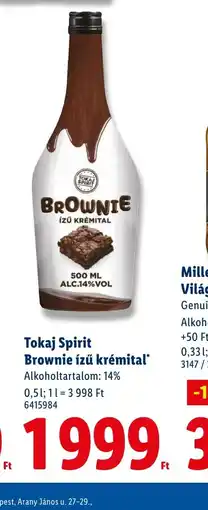 Lidl Tokaj Spirit Brownie ízű krémital ajánlat