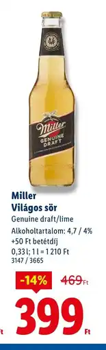 Lidl Miller Világos sör ajánlat