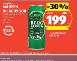 ALDI Bergkönig M + visszaváltási díj: 50 Ftrzen Világos Sör ajánlat