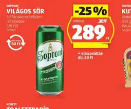 ALDI Soproni Világos Sör ajánlat